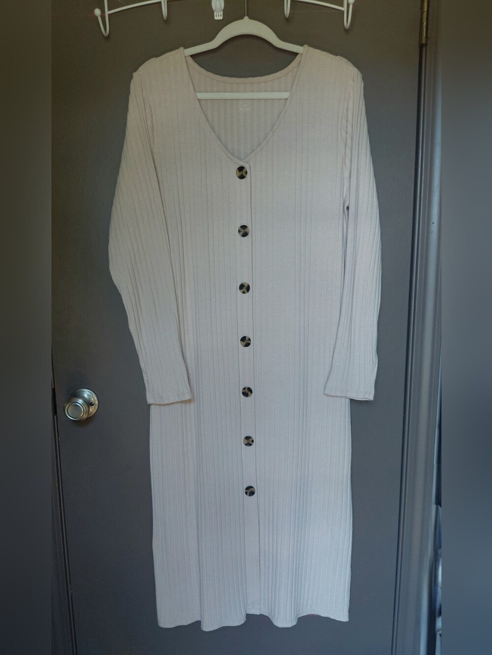 Ribbed Button-Front Long Cardigan Dress